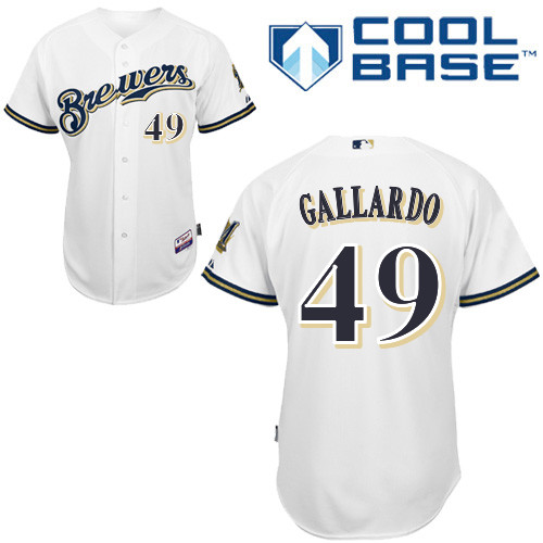 Yovani Gallardo #49 MLB Jersey-Milwaukee Brewers Men's Authentic Home White Cool Base Baseball Jersey
